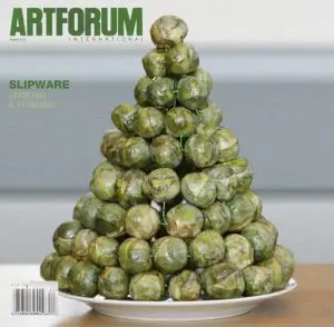Pastiche of Art forum magazine featuring Slipware's pyramid of sprouts.